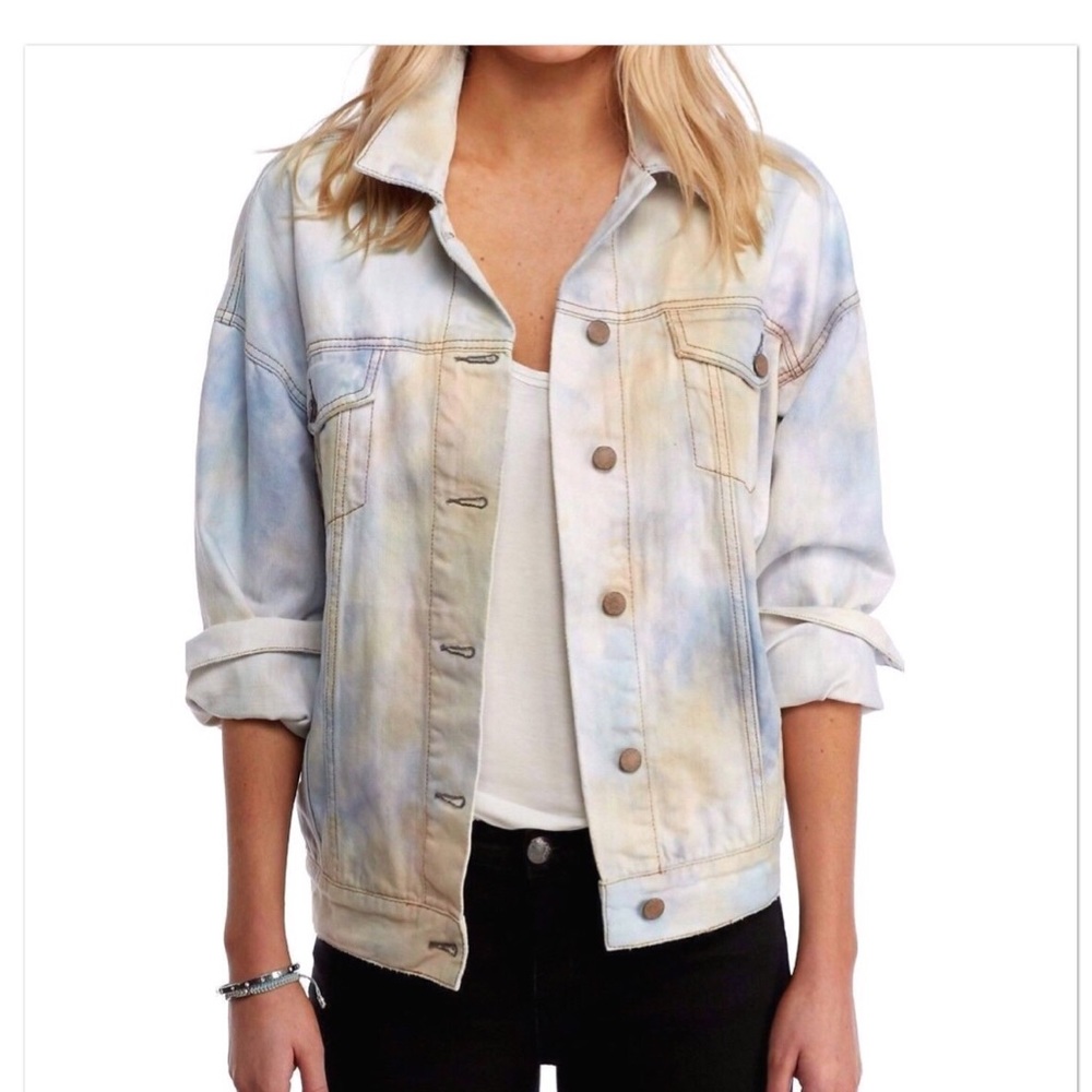 Free People Tie Dye Denim Trucker Jacket